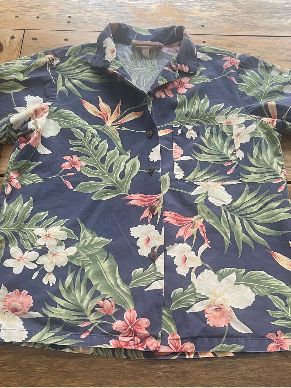Hawaiian Navy Tropical Floral Button-Up Shirt